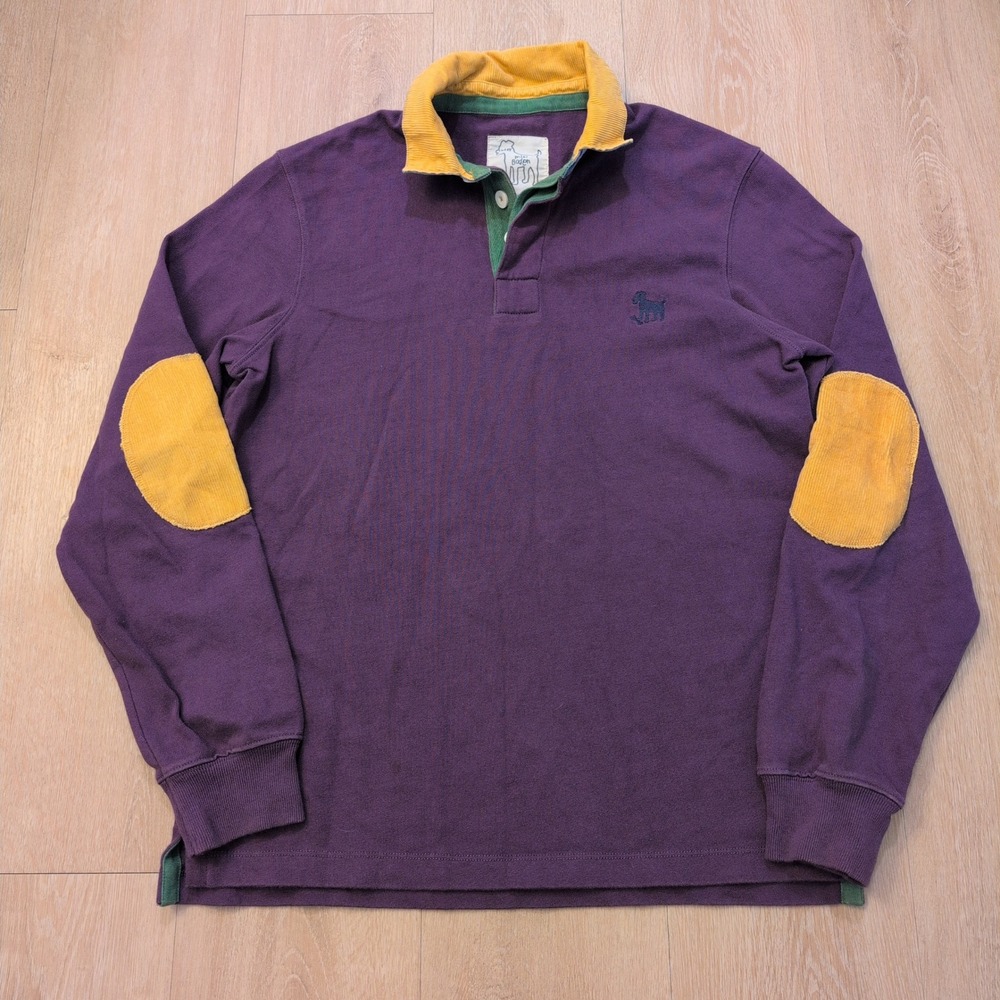 Mini Boden Men's Medium Rugby Colorblock Shirt Elbow Pad Corduroy Dog Preppy